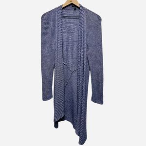 Eileen Fisher Linen Blend Open Front Maxi Blue Cardigan XL